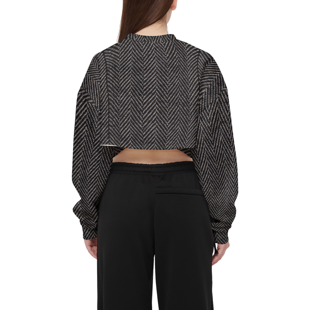 Tweed Print Cropped Crewneck Sweatshirt