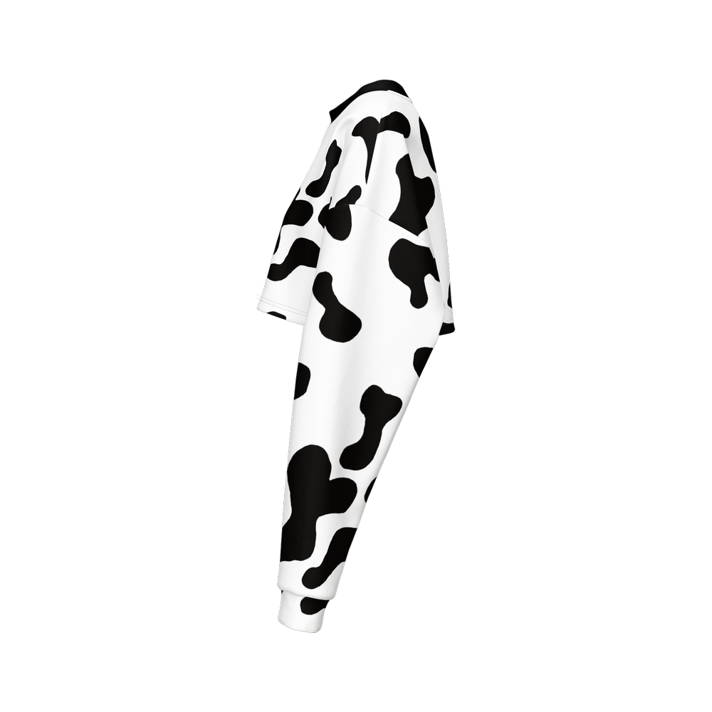 Cow Print Cropped Crewneck Sweatshirt