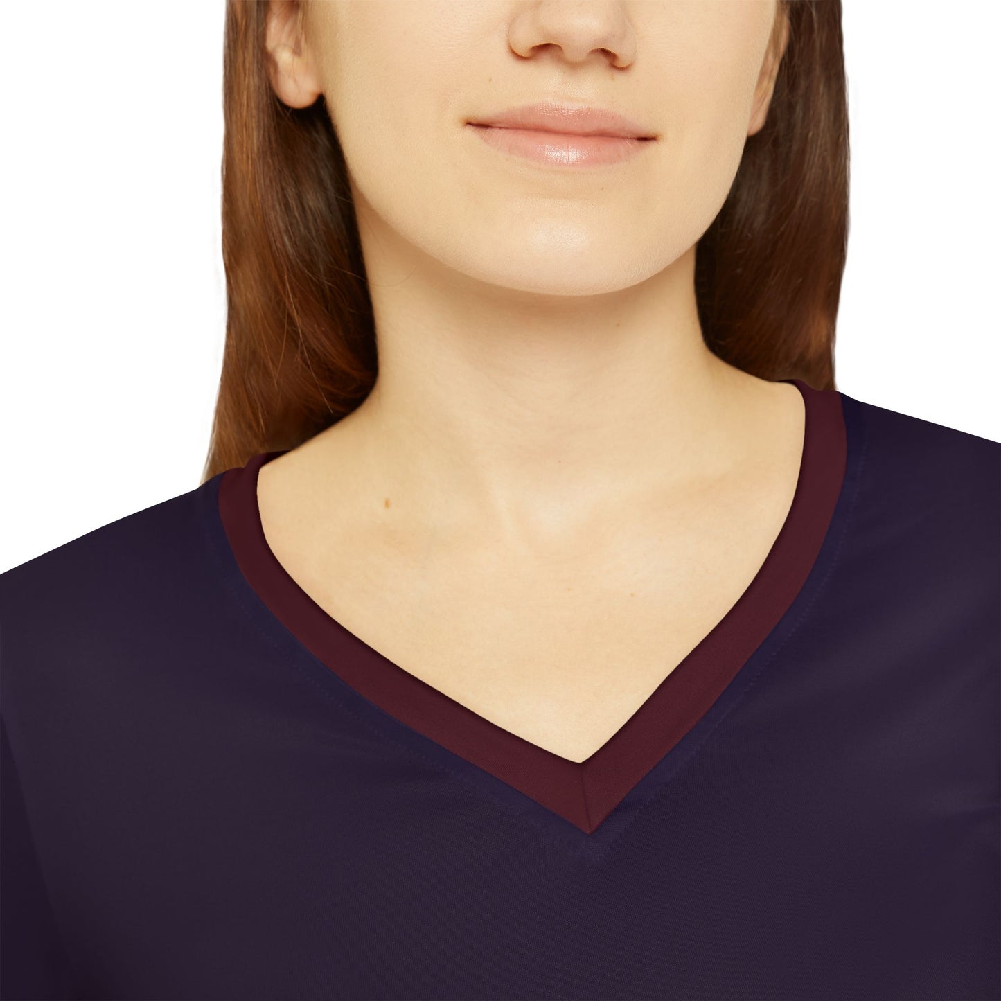 Dark Purple V-neck Top With Dark Maroon Collar