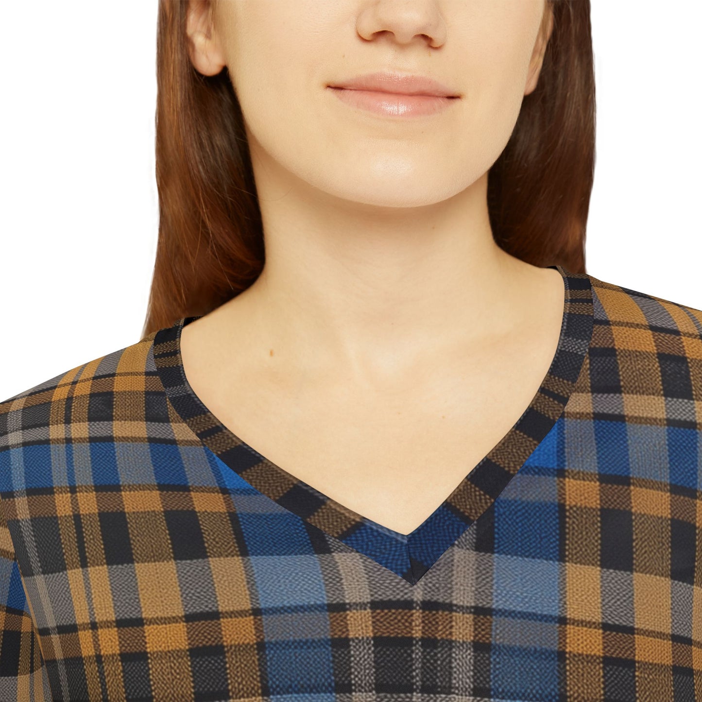 Plaid Print V-Neck Top