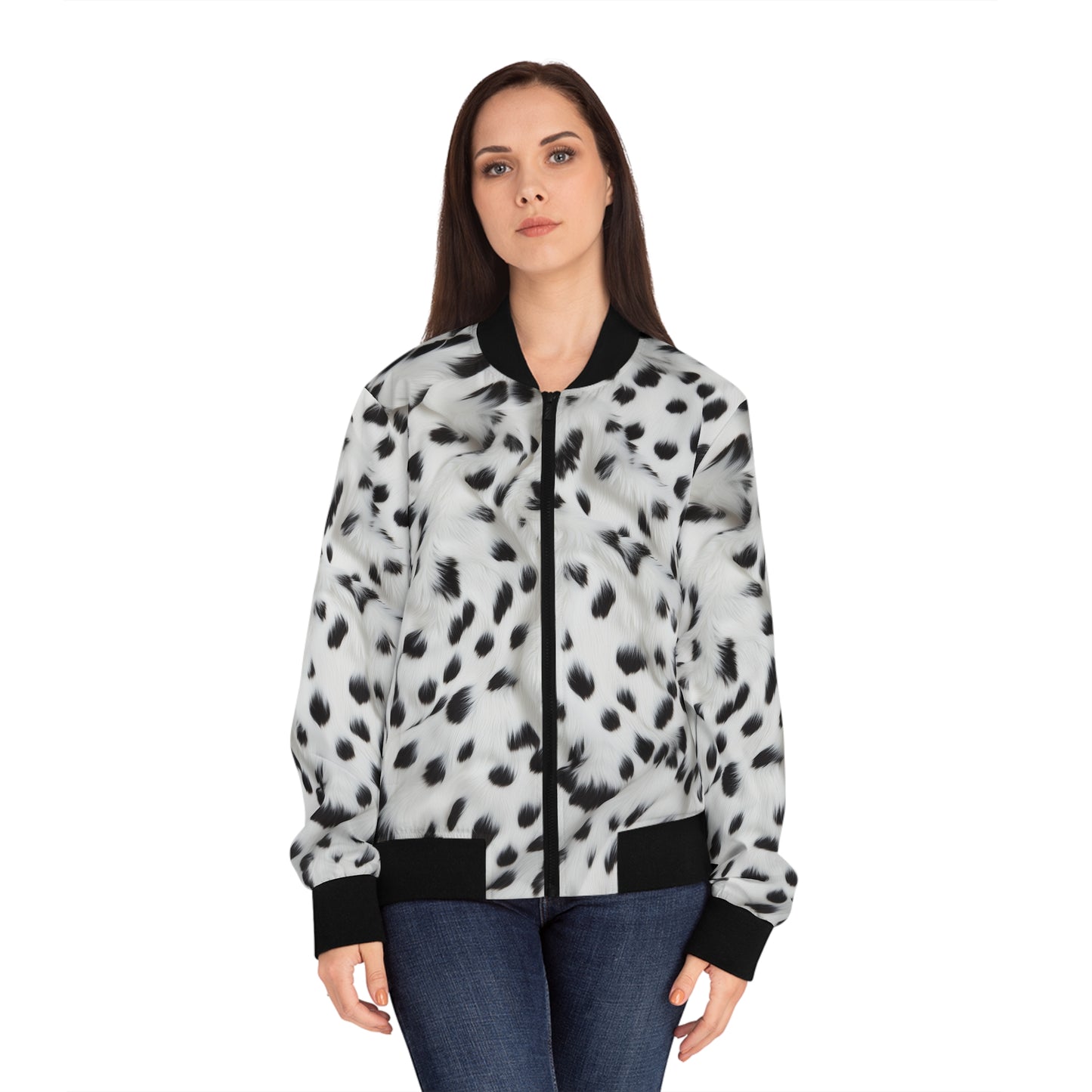 Dalmatian Fur Print Bomber Jacket