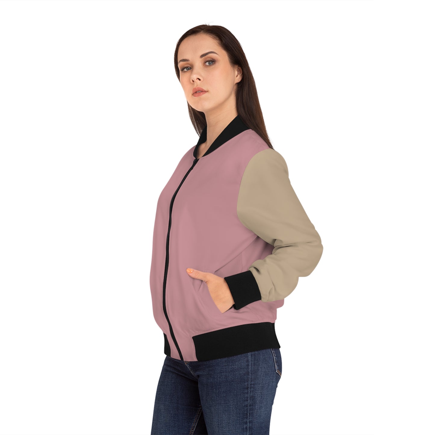 Women's Pink & Beige Colourblock Bomber Jacket
