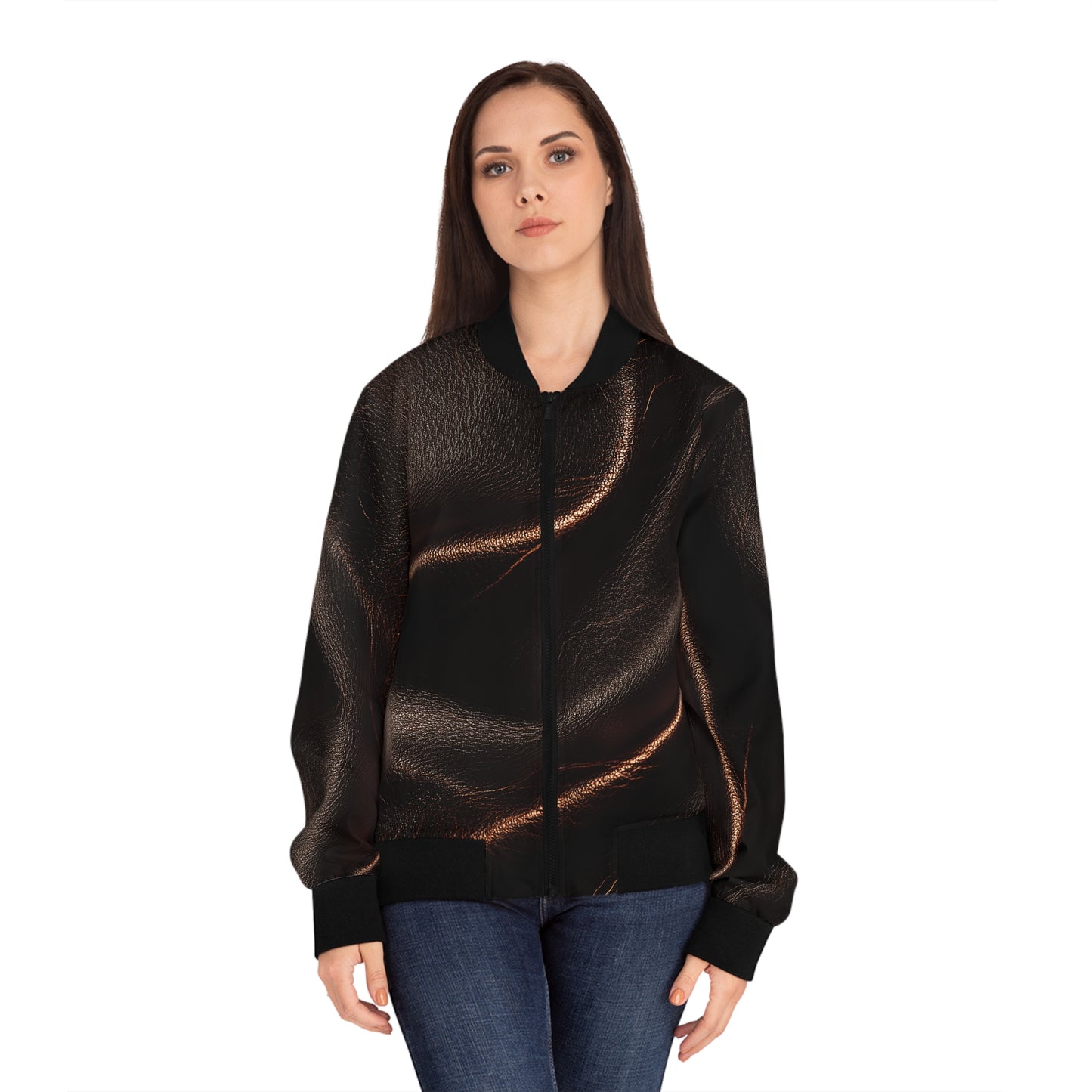 Leather Print Bomber Jacket with Glossy Finish