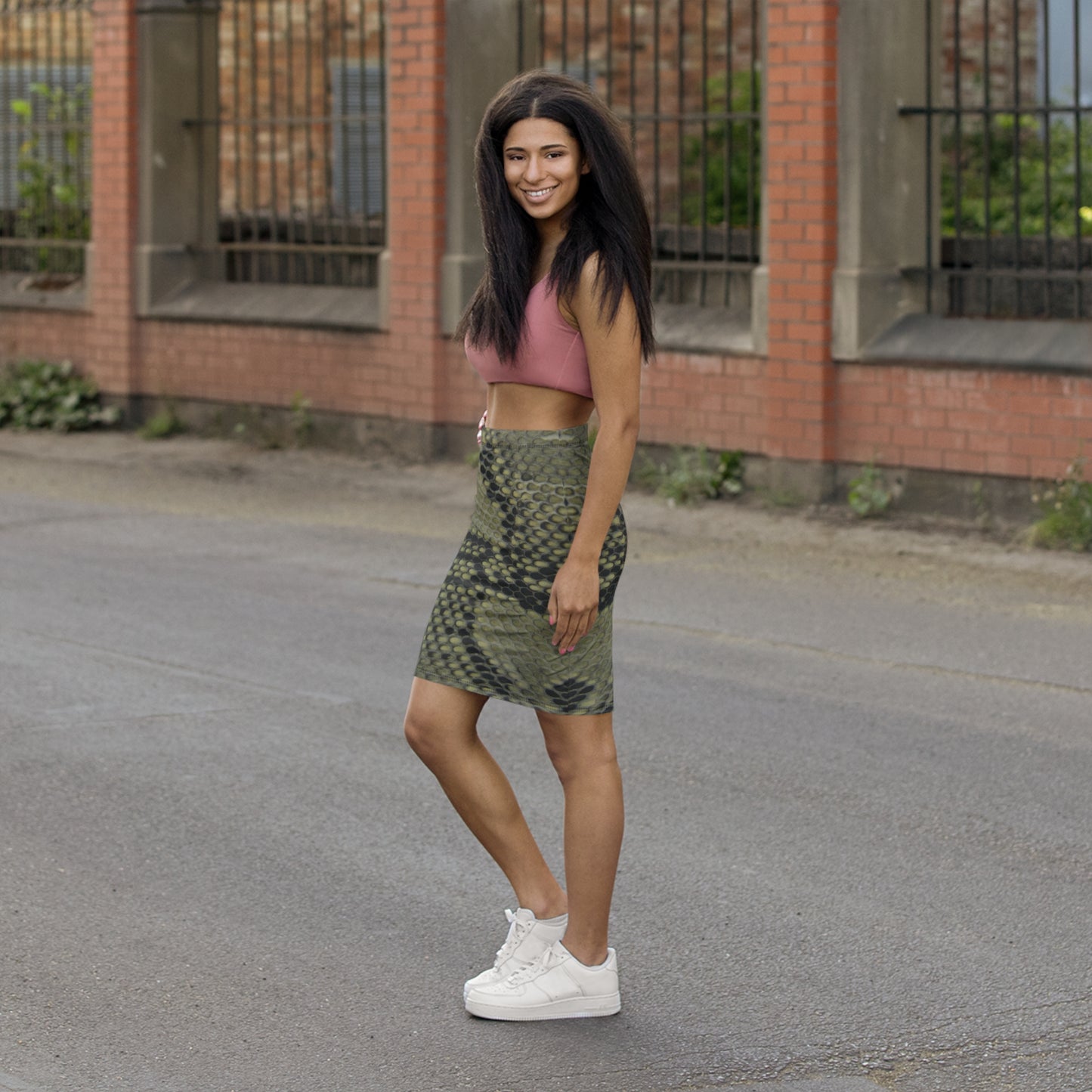 Snake Print Mid-Waist Pencil Skirt