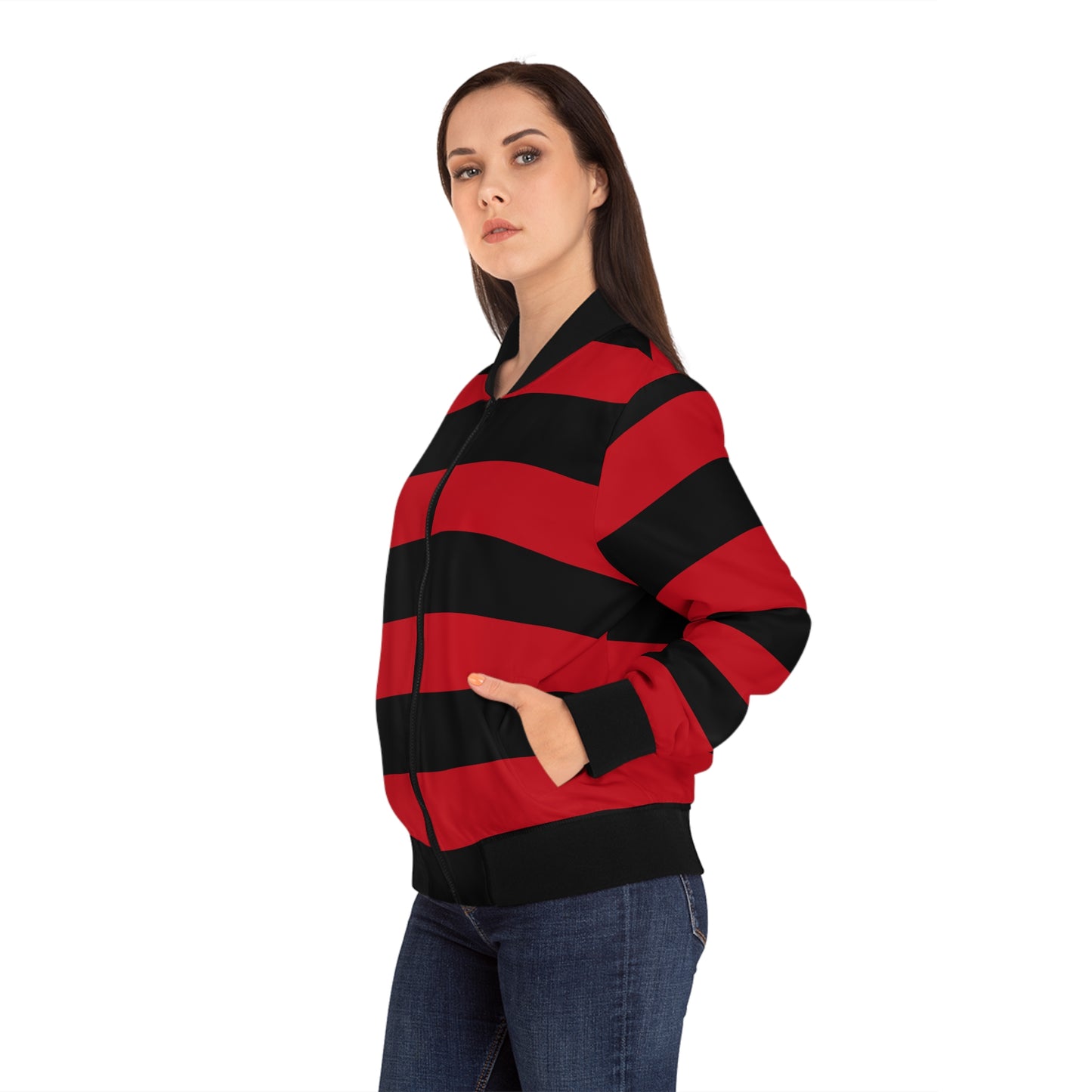 Red & Black Striped Bomber Jacket