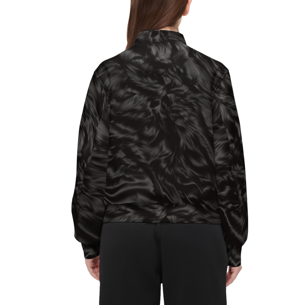 Black Fur Print Women's Warm-Up Bomber Jacket