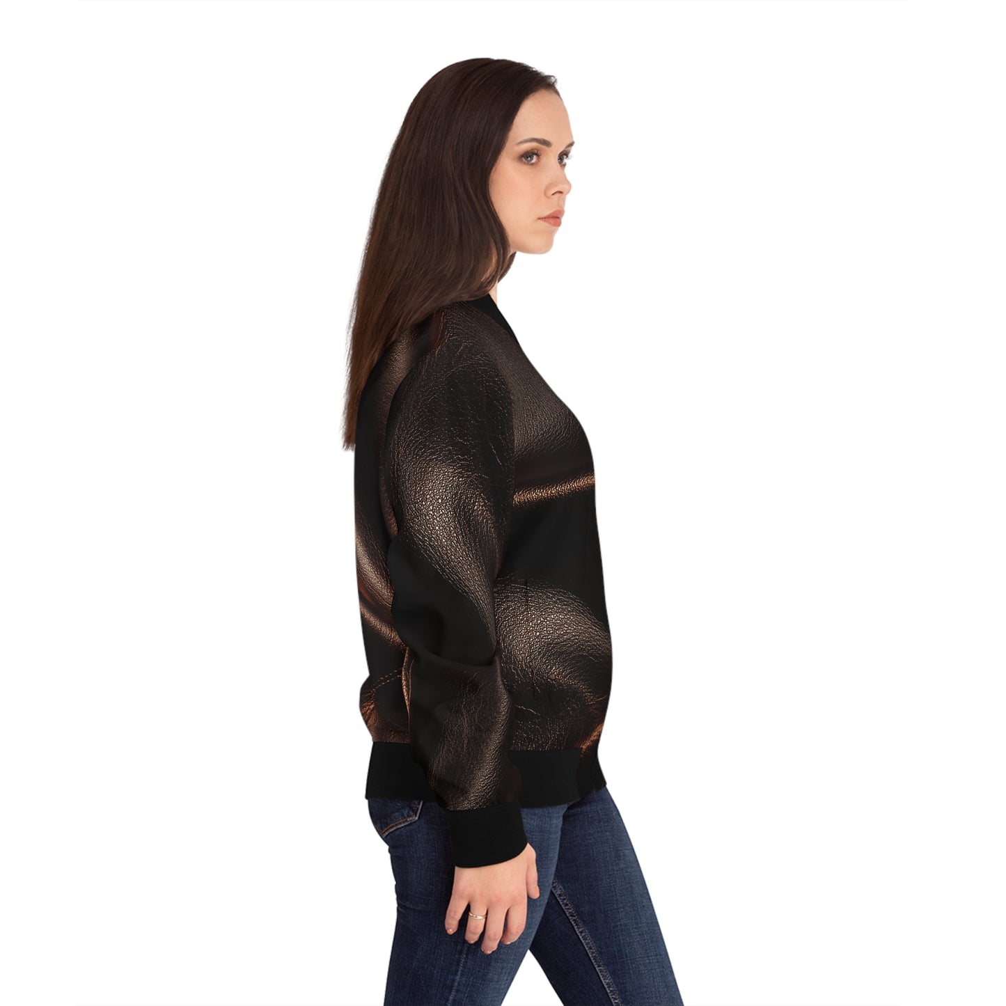 Leather Print Bomber Jacket with Glossy Finish