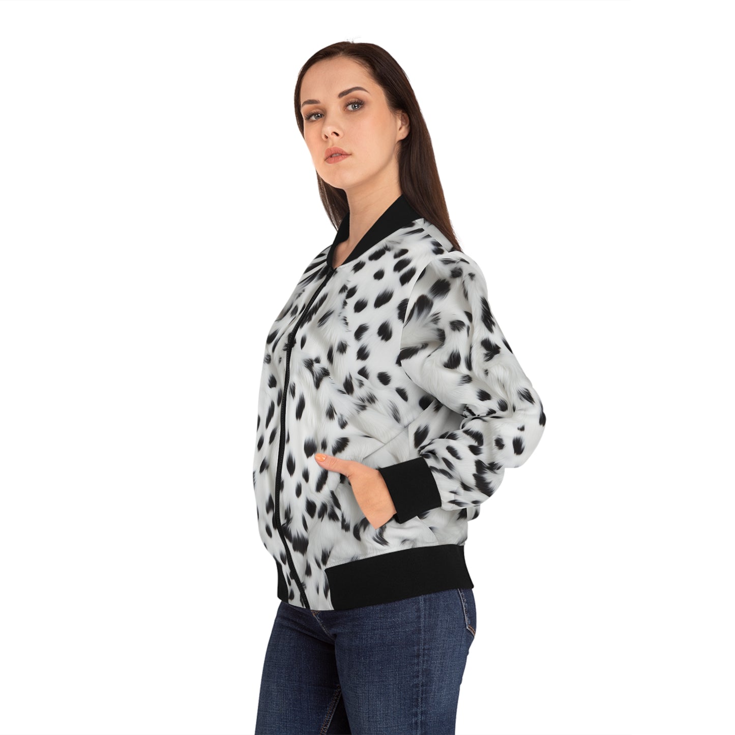 Dalmatian Fur Print Bomber Jacket