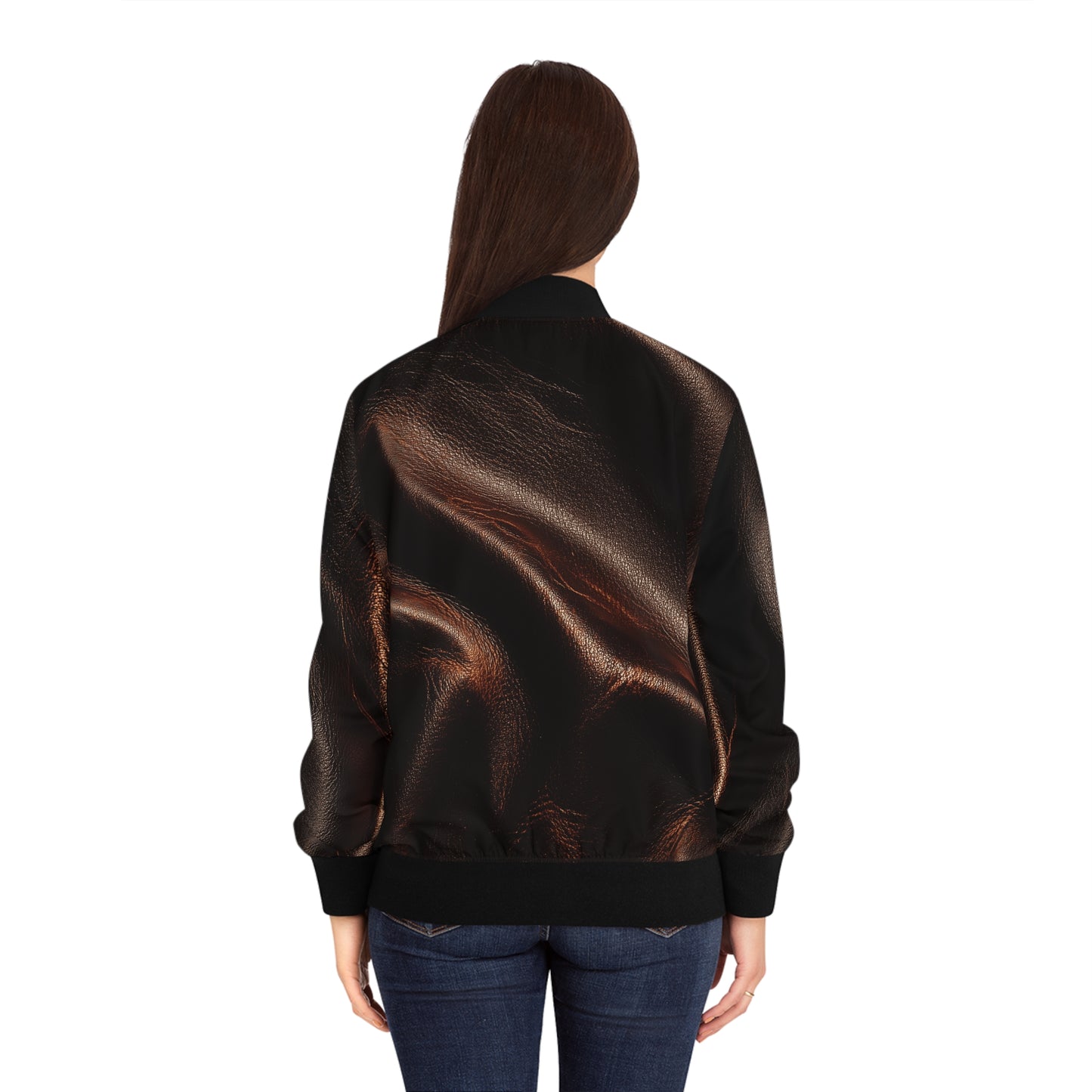 Leather Print Bomber Jacket with Glossy Finish