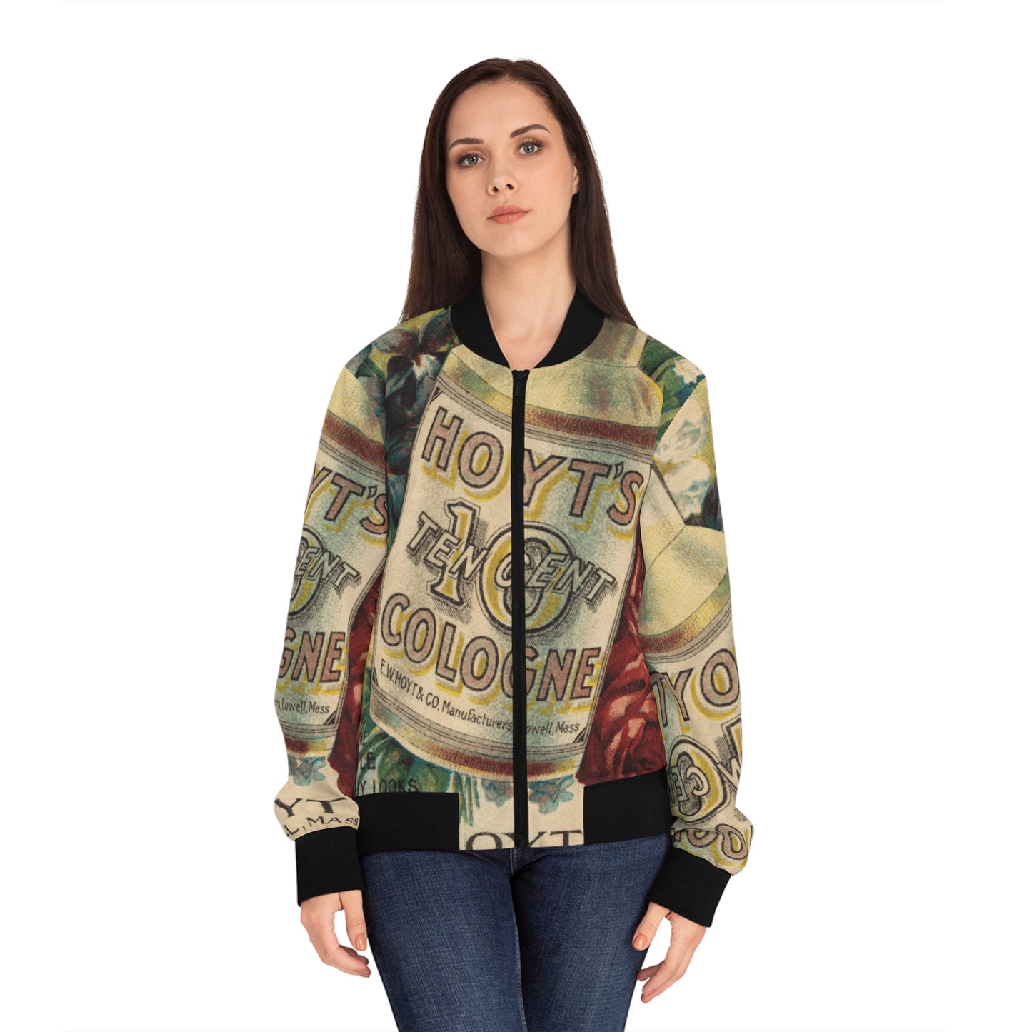 Vintage Ad Print Bomber Jacket