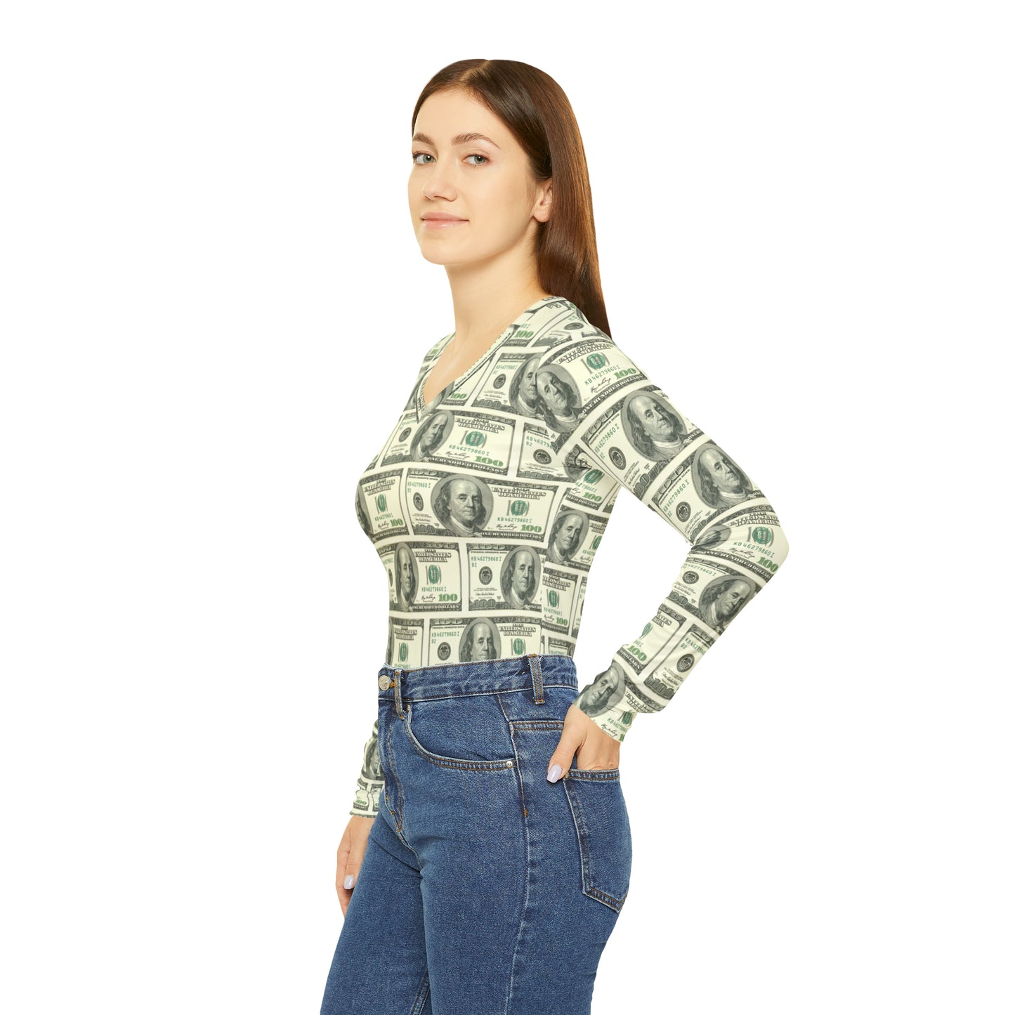 Cash Print V-neck Top