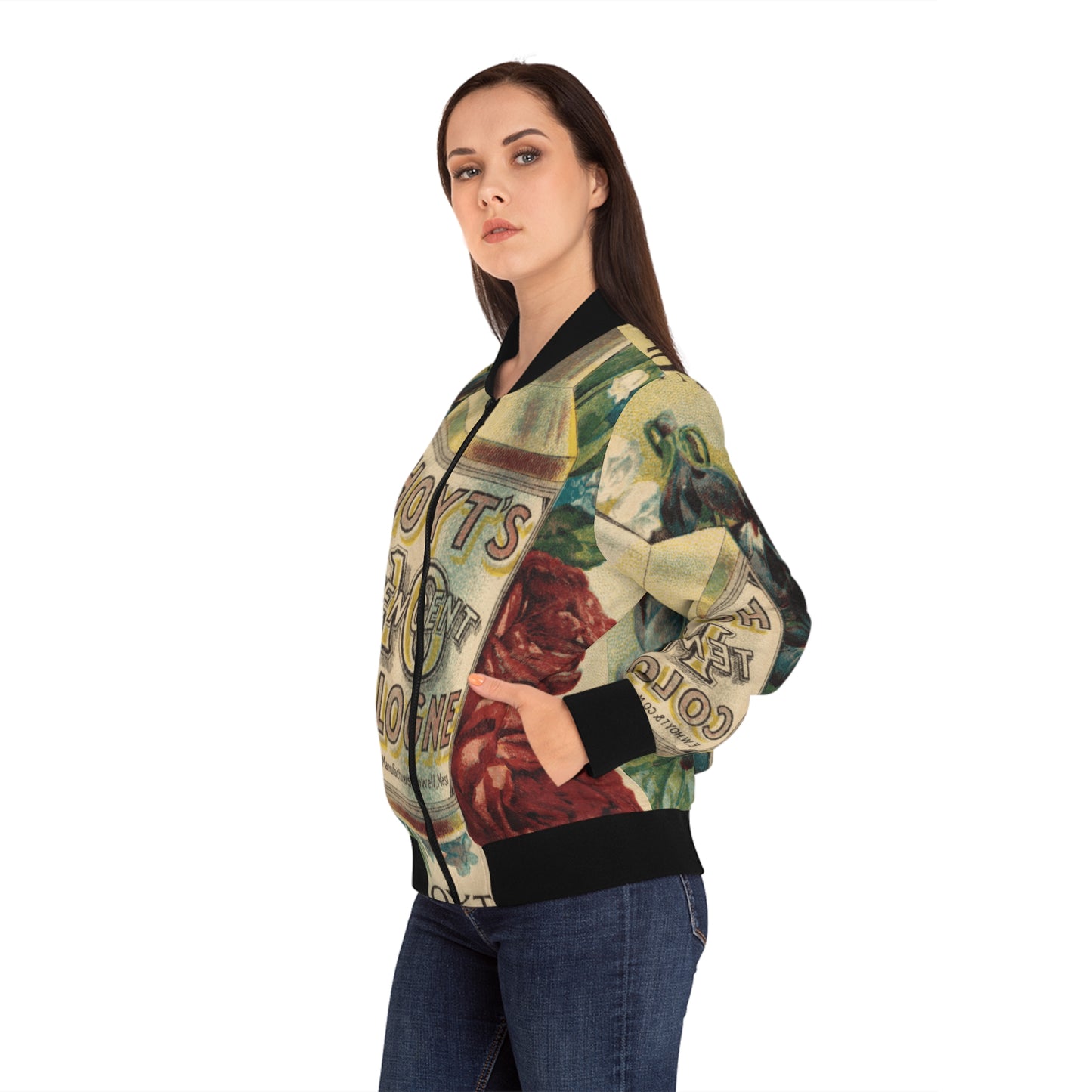 Vintage Ad Print Bomber Jacket