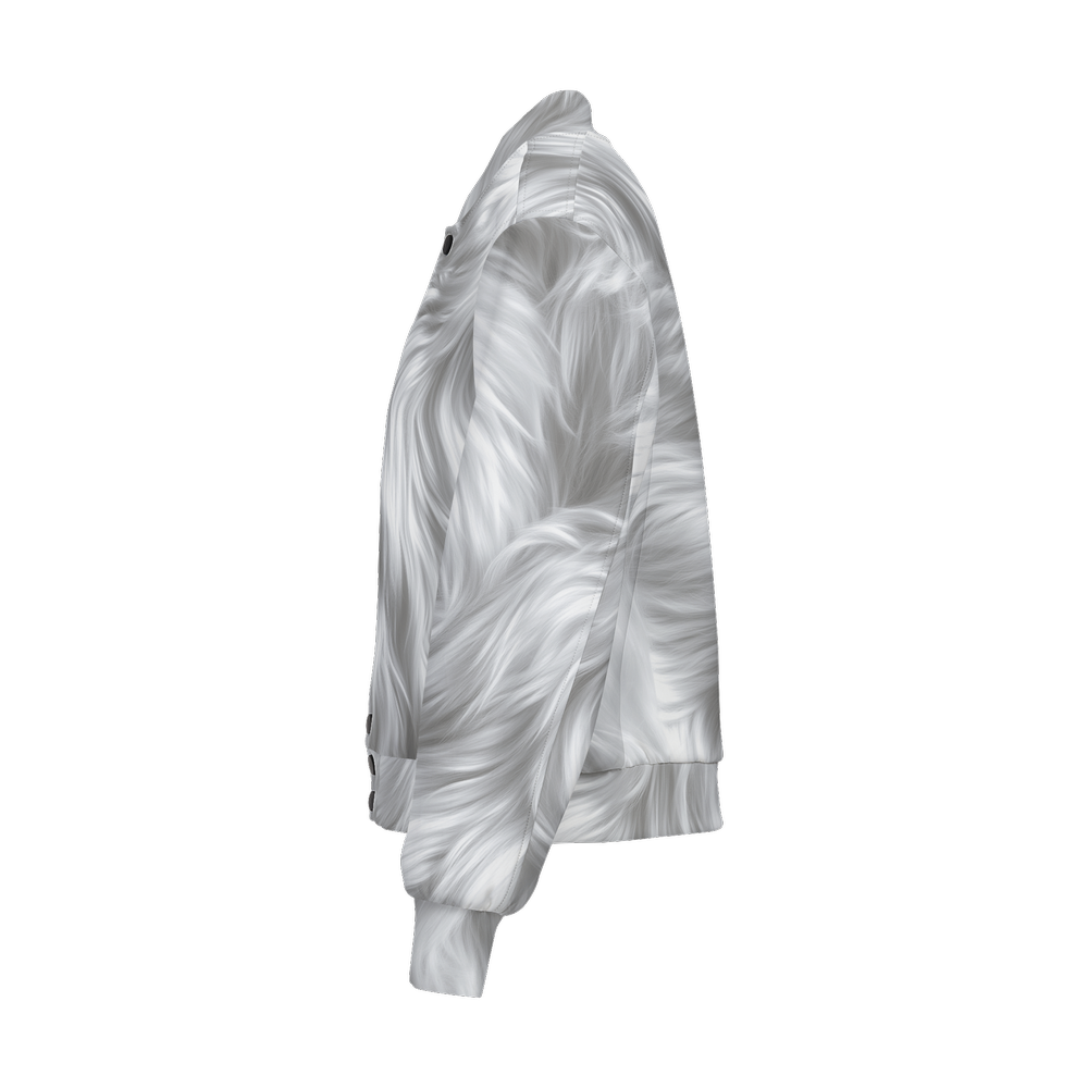 White Fur Print Women's Warm-Up Bomber Jacket