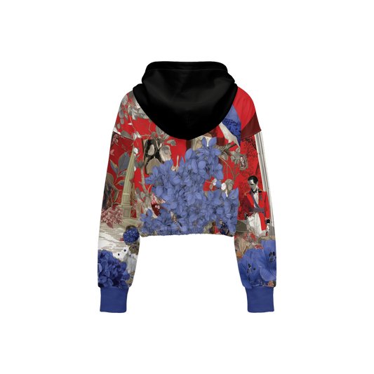 Collage Print Cropped Hoodie (Super Heavy)