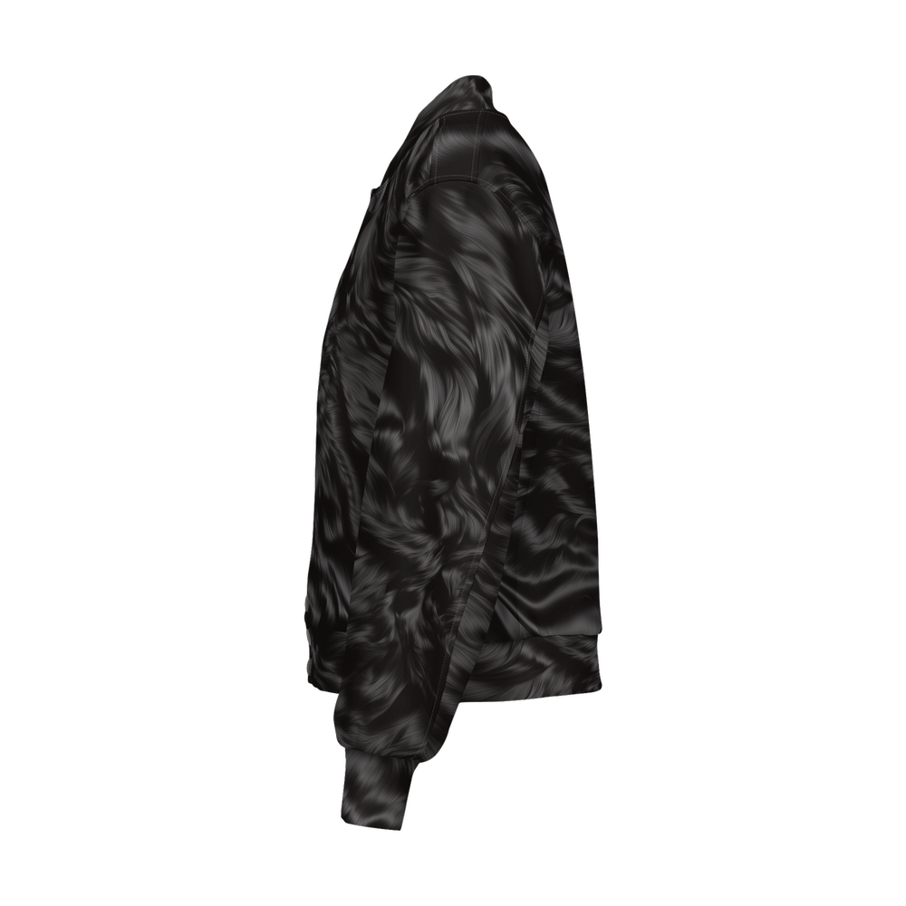 Black Fur Print Women's Warm-Up Bomber Jacket