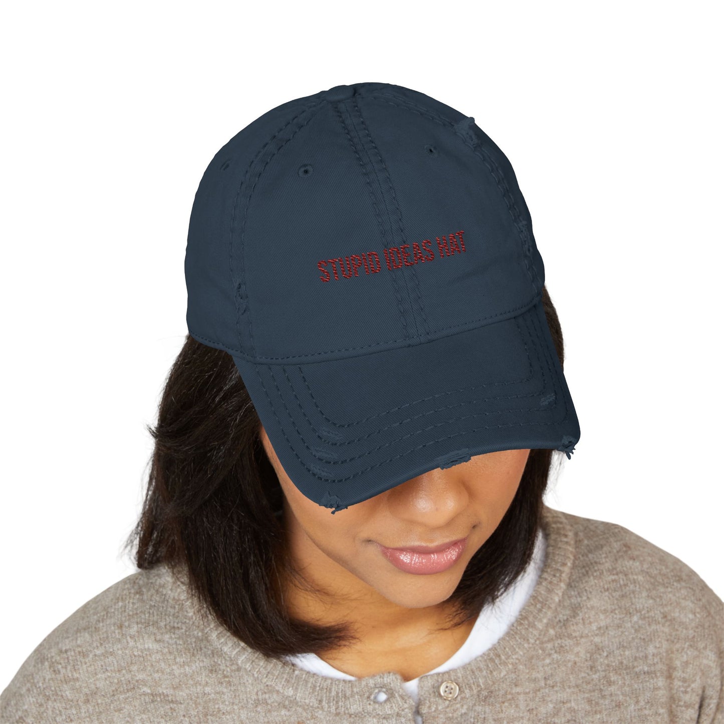 'Stupid Ideas Hat' Embroidered Distressed Vintage Dad Cap