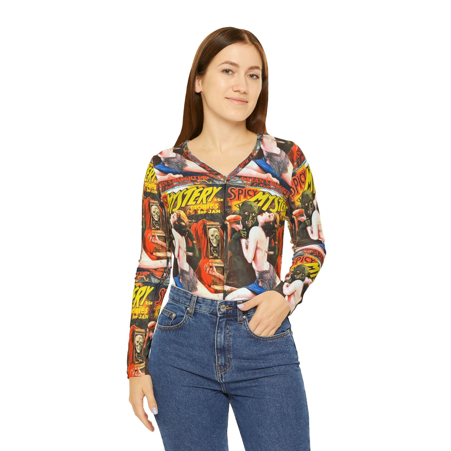 Vintage Magazine Cover Long Sleeve V-neck Shirt