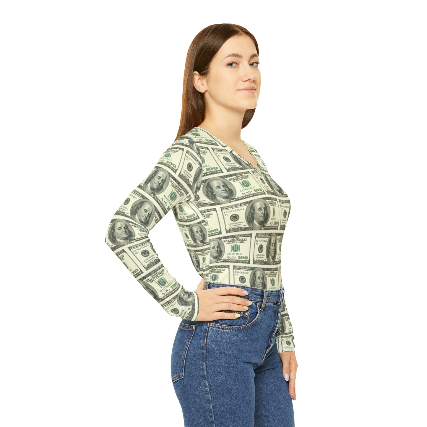 Cash Print V-neck Top