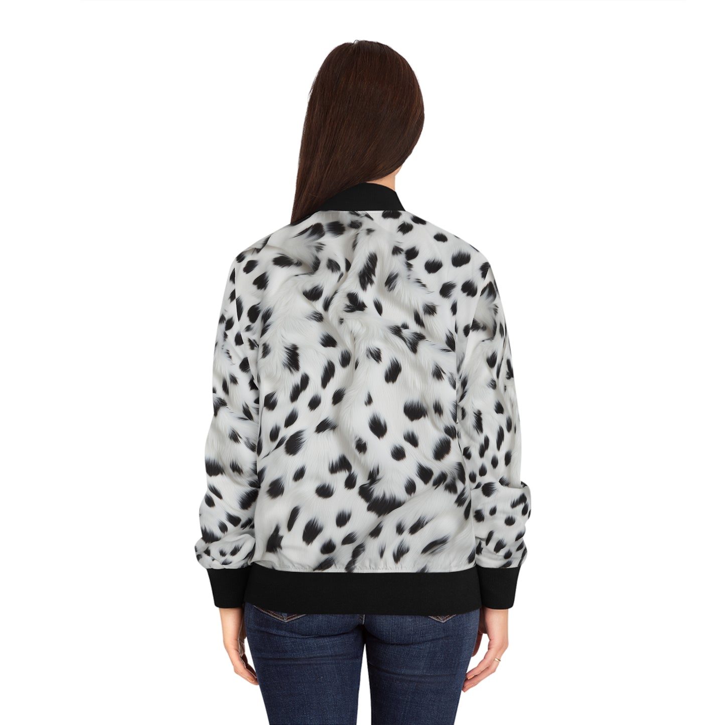 Dalmatian Fur Print Bomber Jacket
