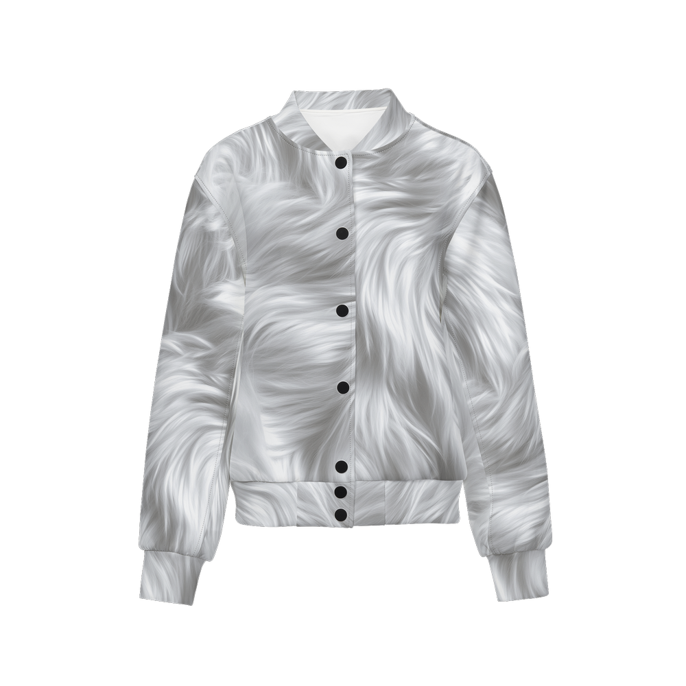 White Fur Print Women's Warm-Up Bomber Jacket