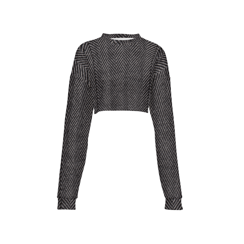 Tweed Print Cropped Crewneck Sweatshirt
