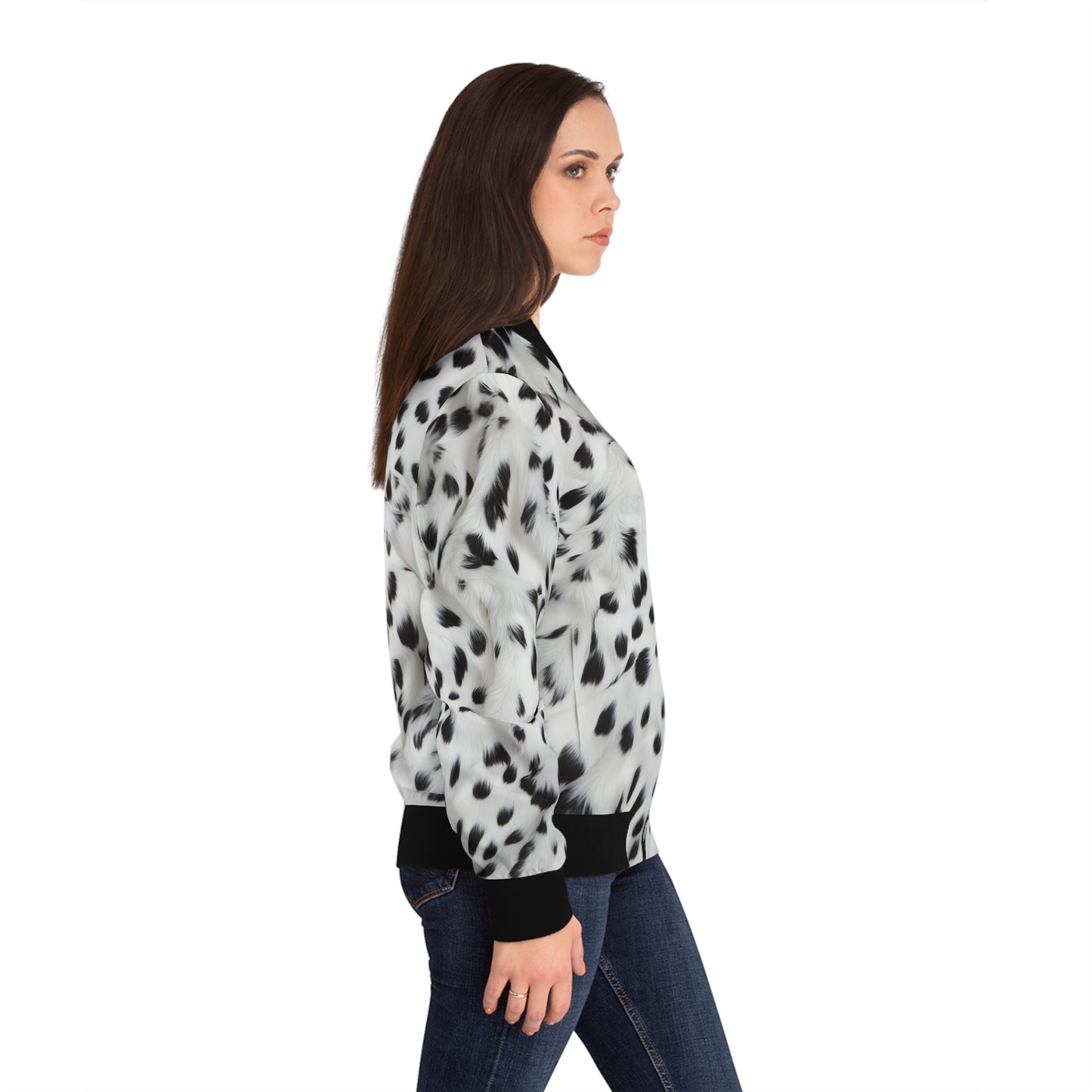 Dalmatian Fur Print Bomber Jacket