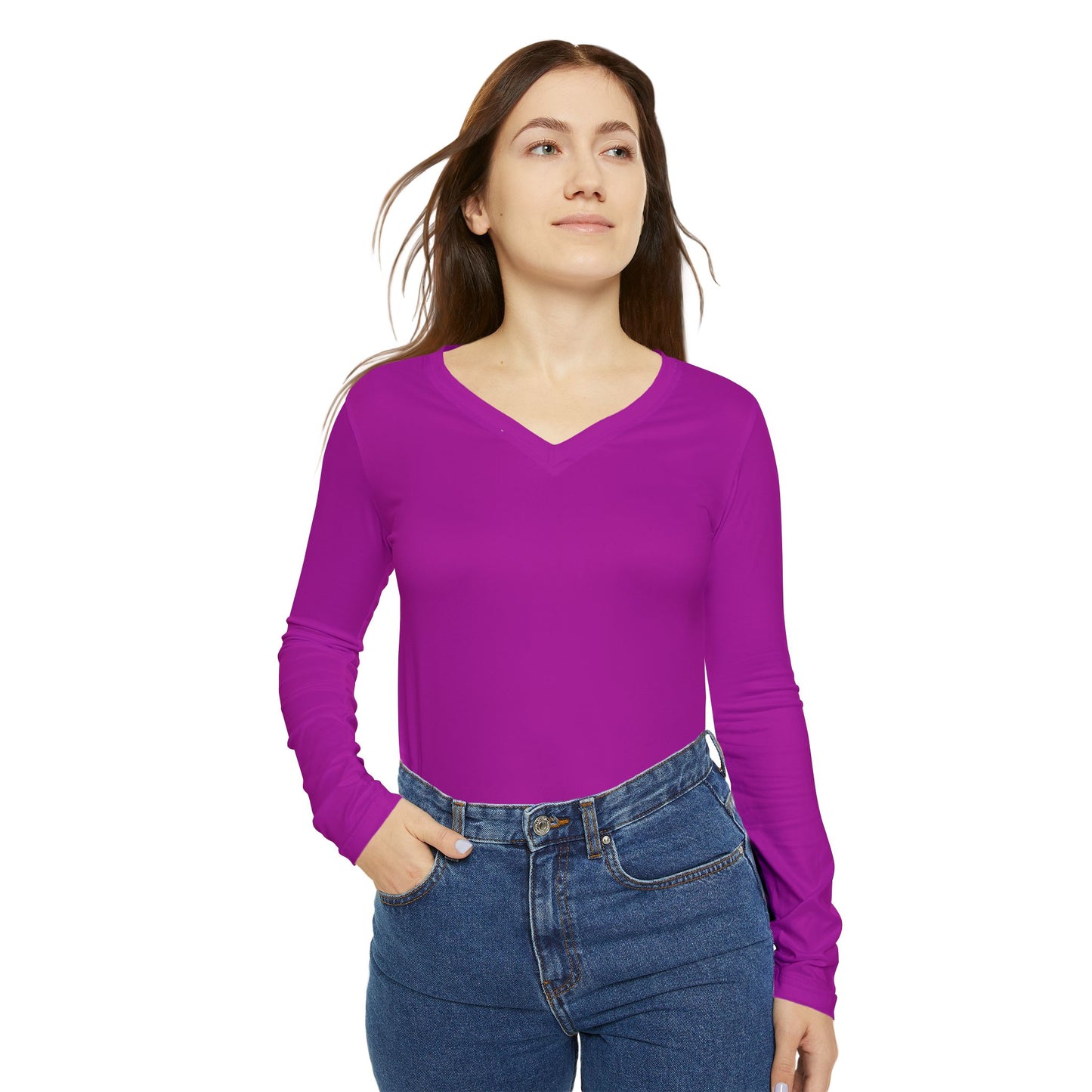 Hot Purple V-Neck Long-Sleeve Top