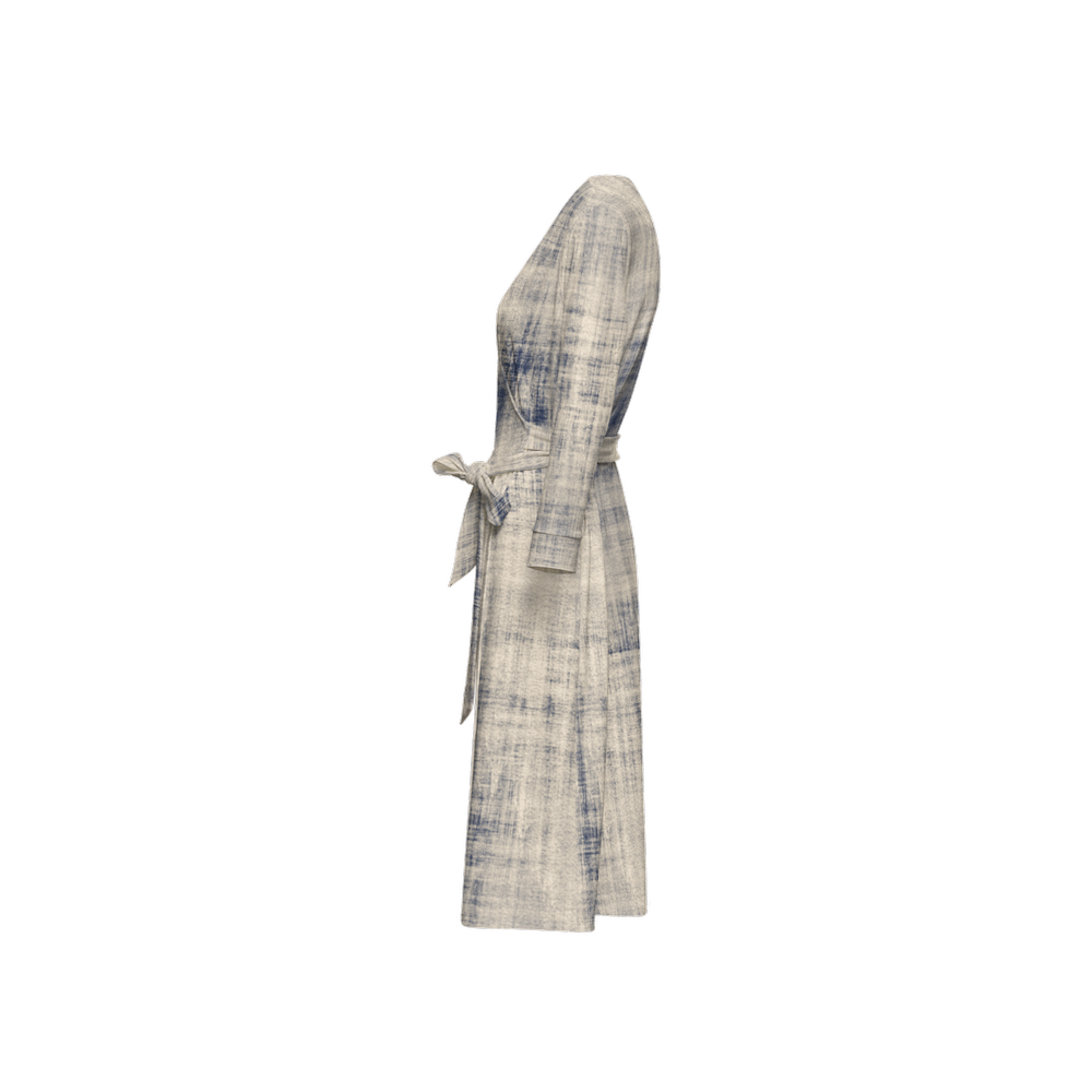 Washed Out Print ¾ Sleeve Wrap Dress (Heavy Knit)