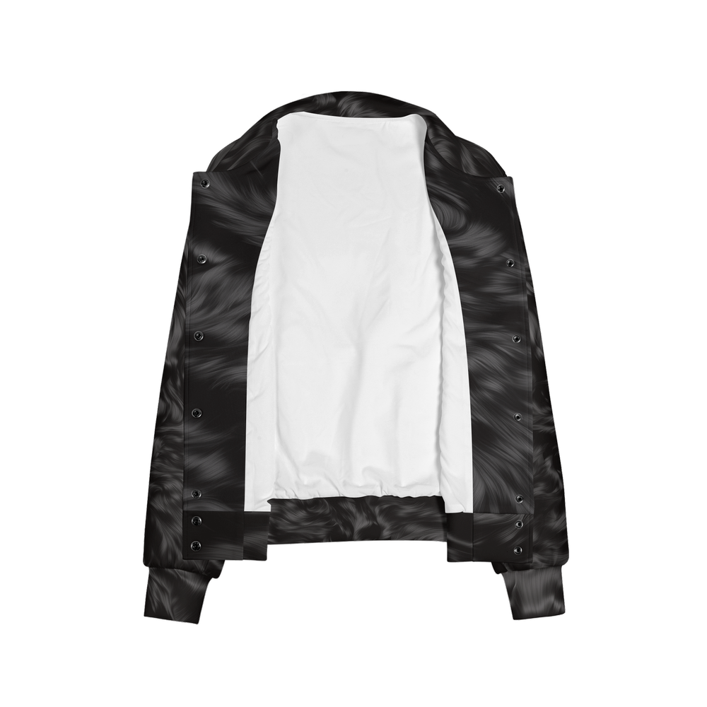 Black Fur Print Women's Warm-Up Bomber Jacket