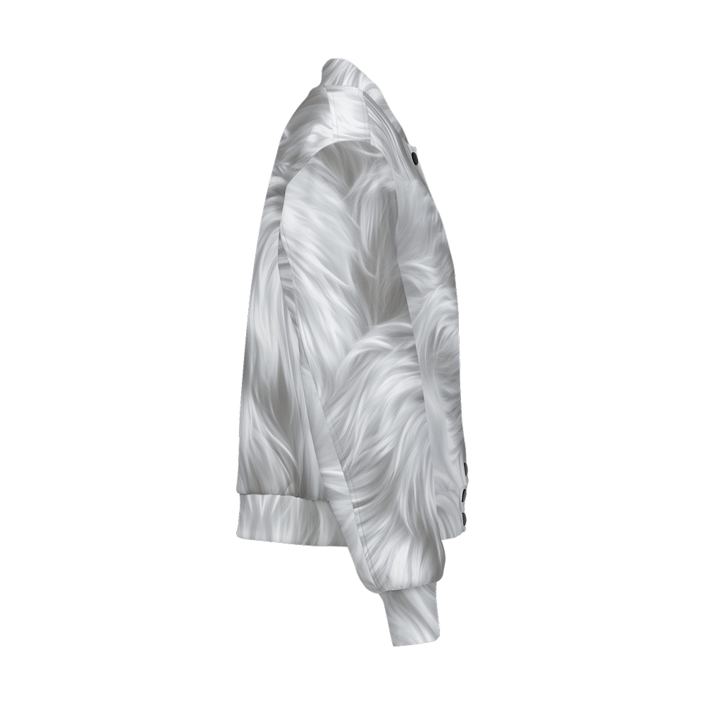 White Fur Print Women's Warm-Up Bomber Jacket