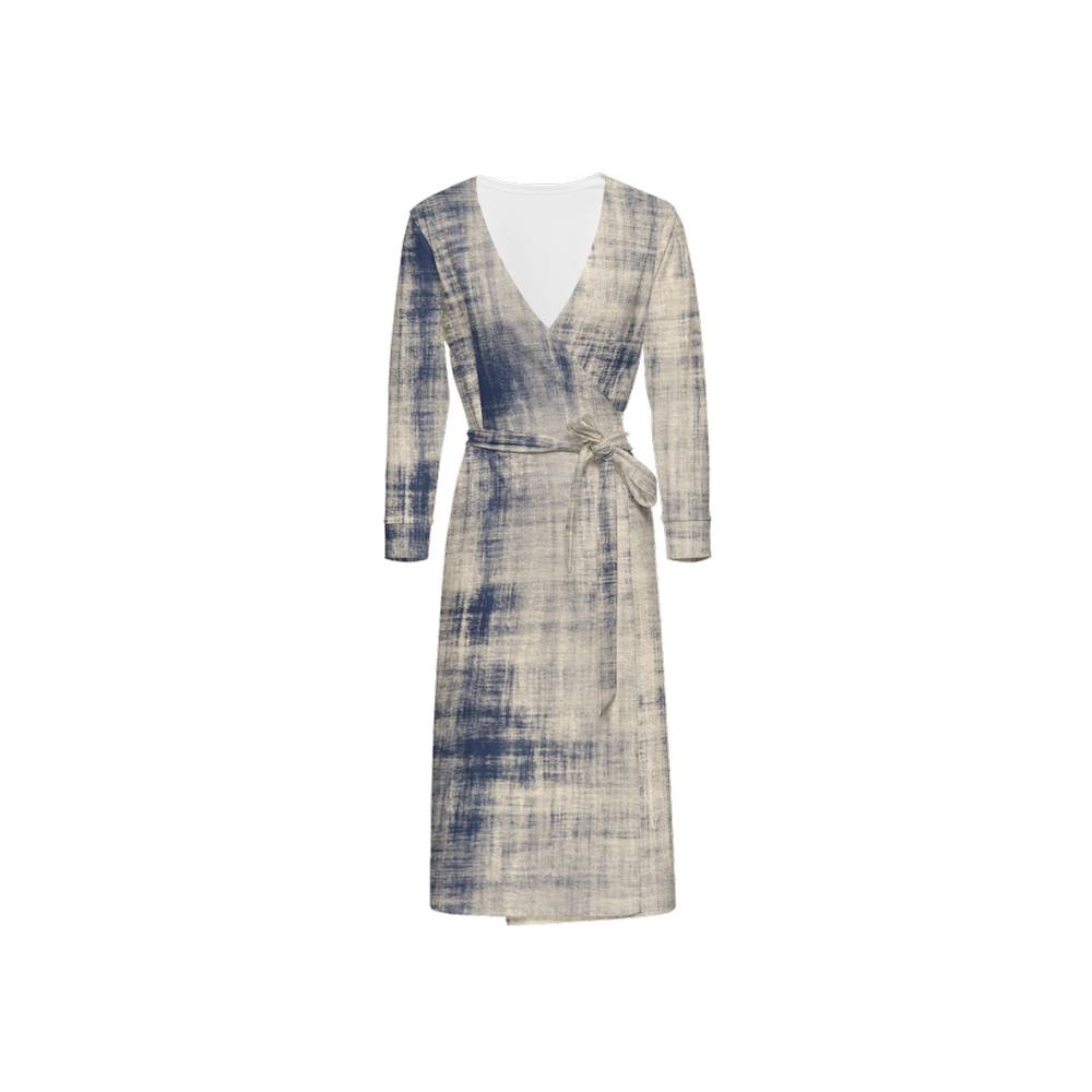 Washed Out Print ¾ Sleeve Wrap Dress (Heavy Knit)