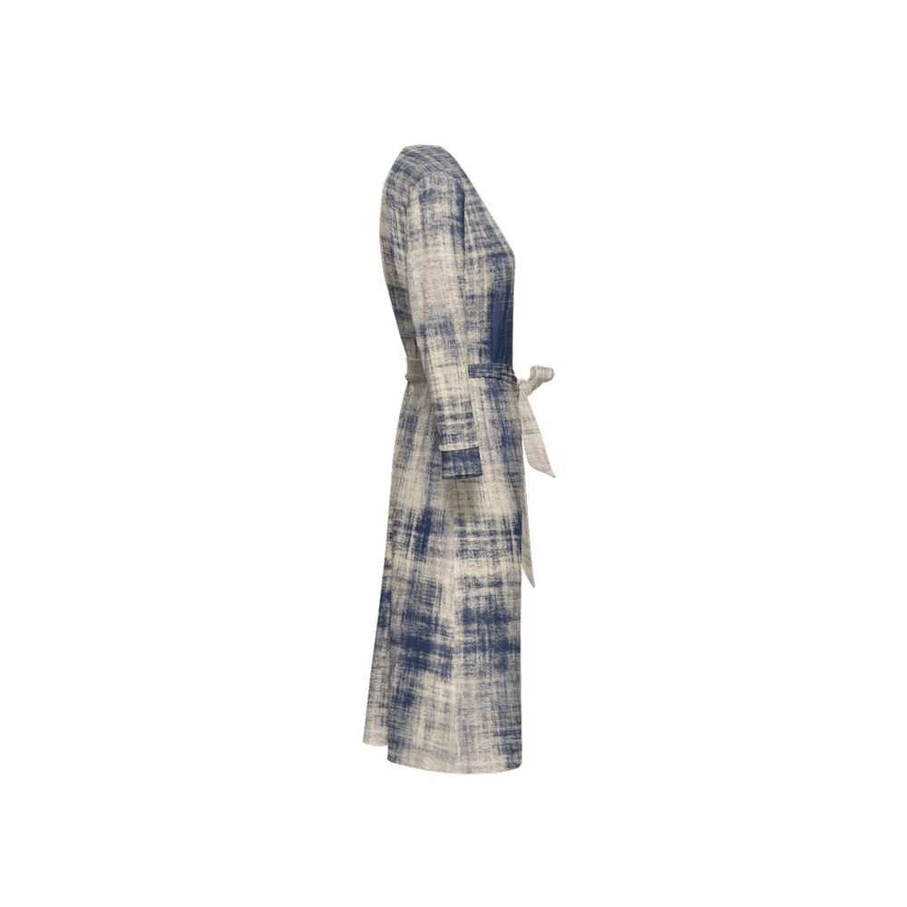 Washed Out Print ¾ Sleeve Wrap Dress (Heavy Knit)