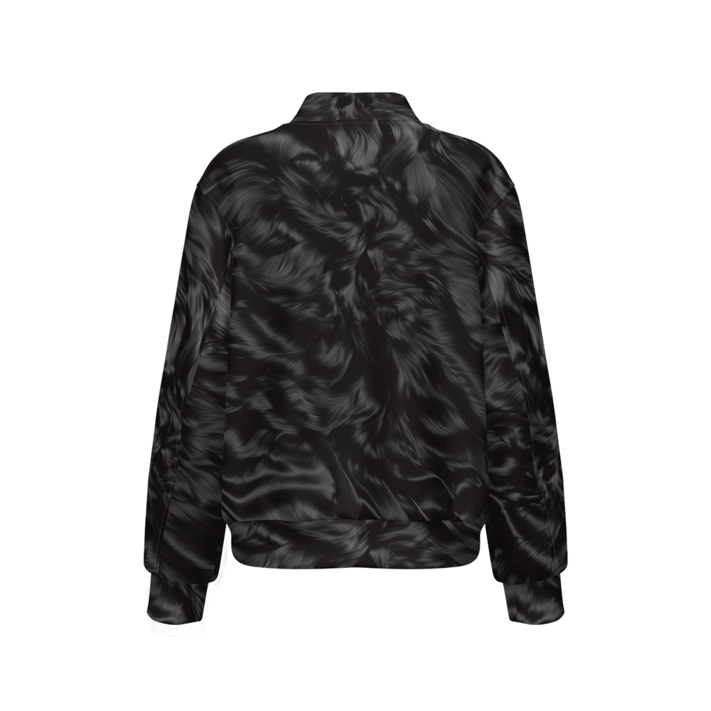 Black Fur Print Women's Warm-Up Bomber Jacket