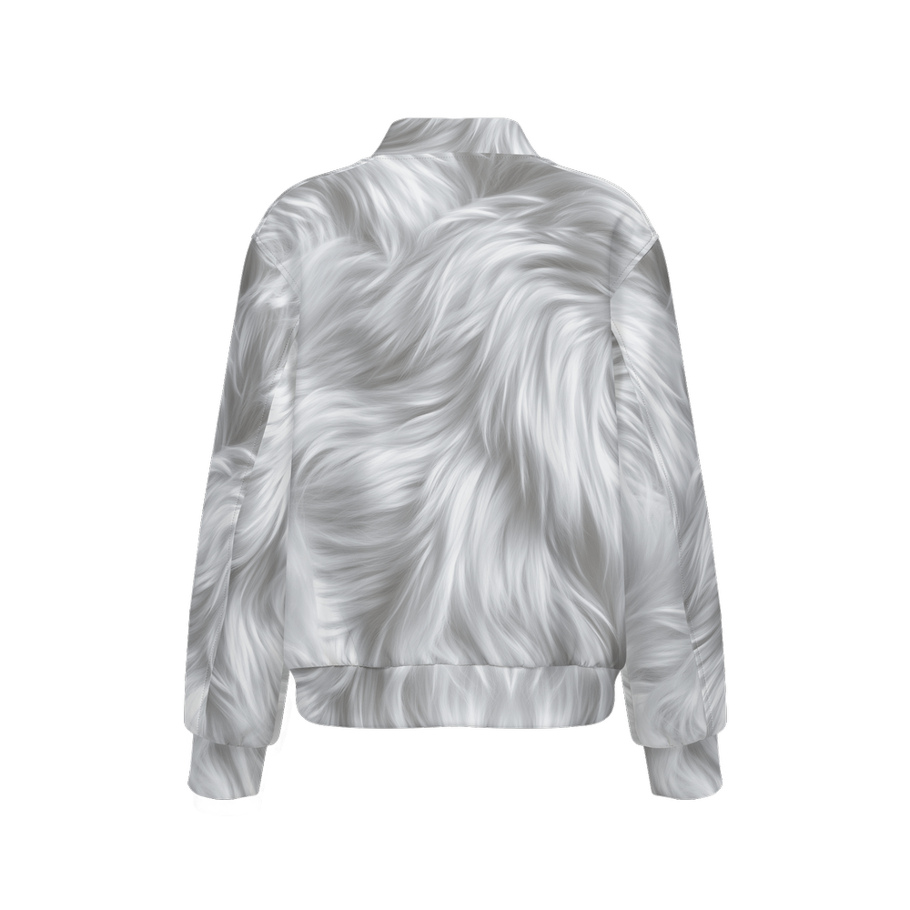 White Fur Print Women's Warm-Up Bomber Jacket
