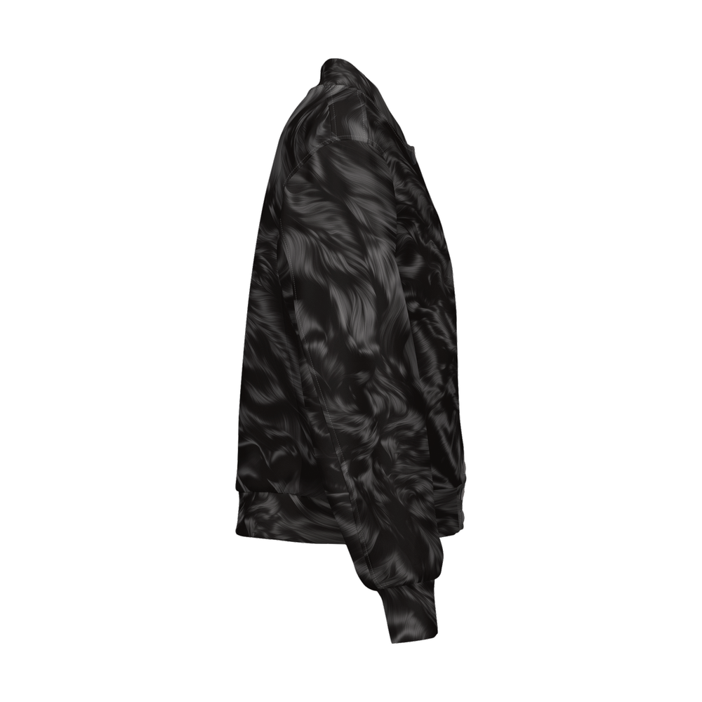 Black Fur Print Women's Warm-Up Bomber Jacket