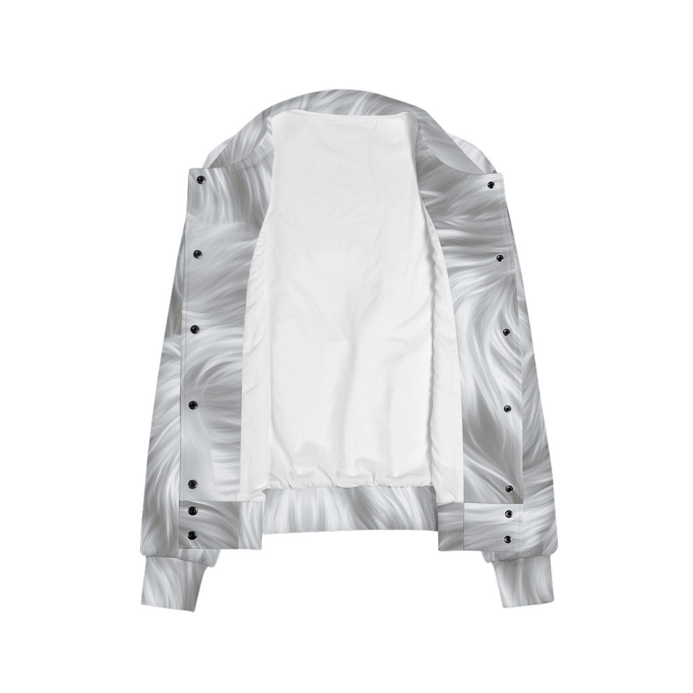 White Fur Print Women's Warm-Up Bomber Jacket