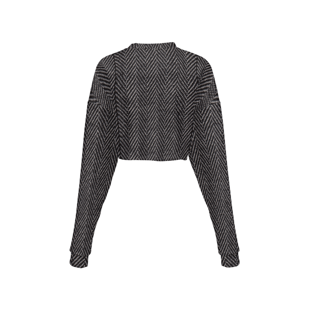 Tweed Print Cropped Crewneck Sweatshirt