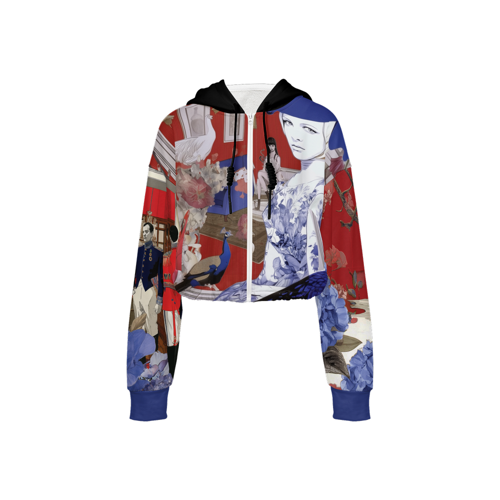 Collage Print Cropped Hoodie (Super Heavy)