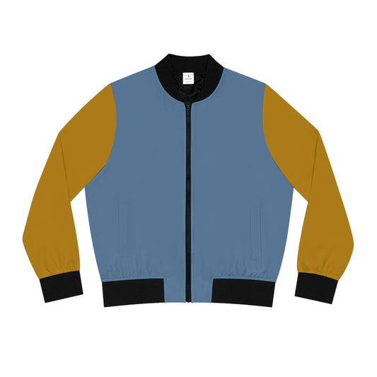 Dusty Pastel Blue & Mustard Yellow Bomber Jacket