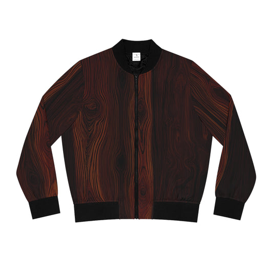 Wood Grain Print Bomber Jacket