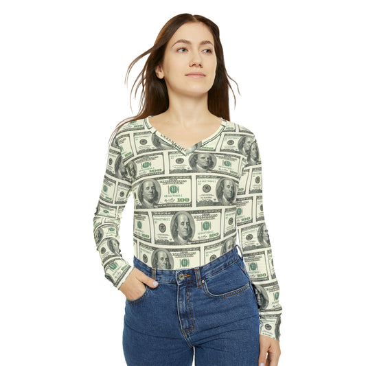 Cash Print V-neck Top