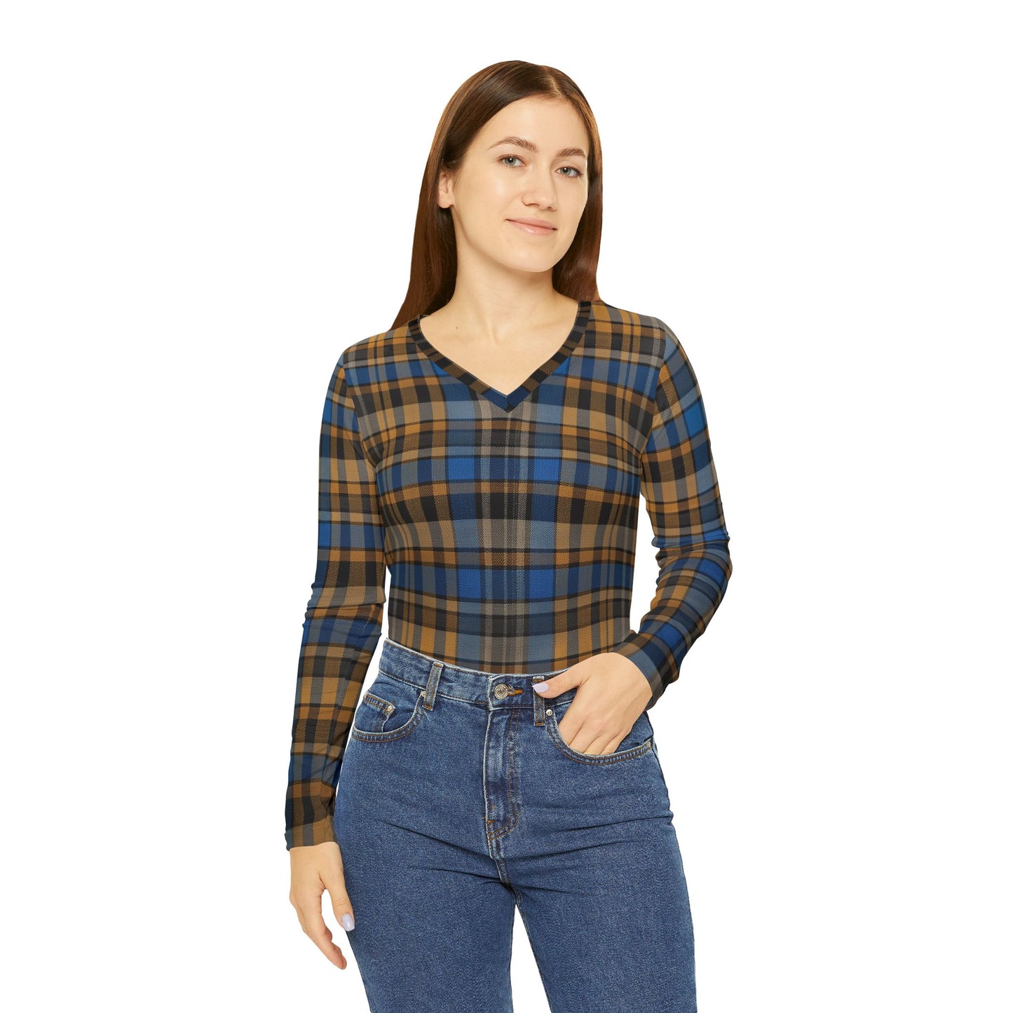 Plaid Print V-Neck Top
