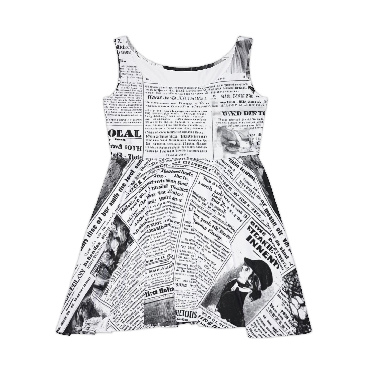 Vintage Newspaper Print Skater Dress