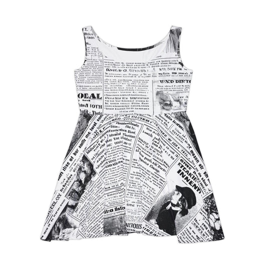 Vintage Newspaper Print Skater Dress