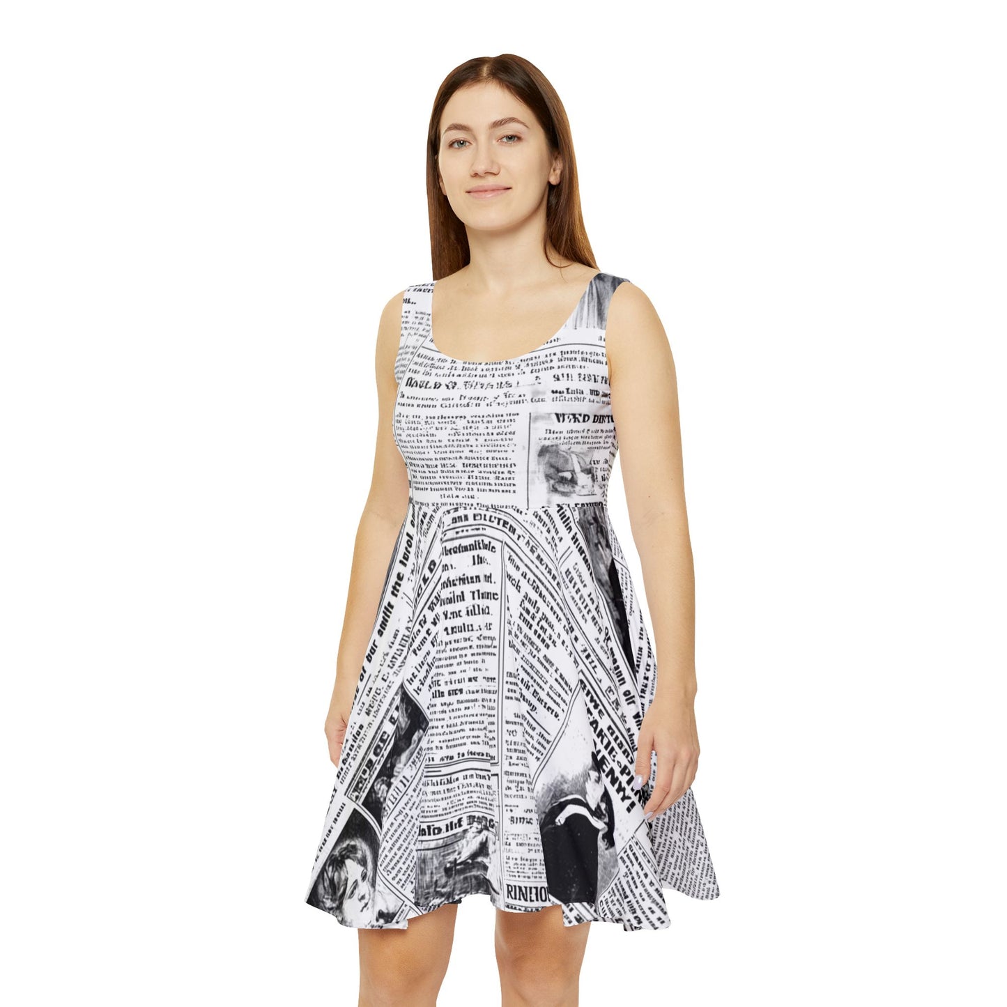 Vintage Newspaper Print Skater Dress