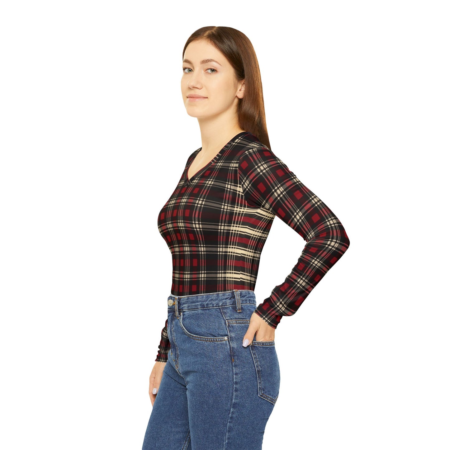 Plaid Print V-Neck Top