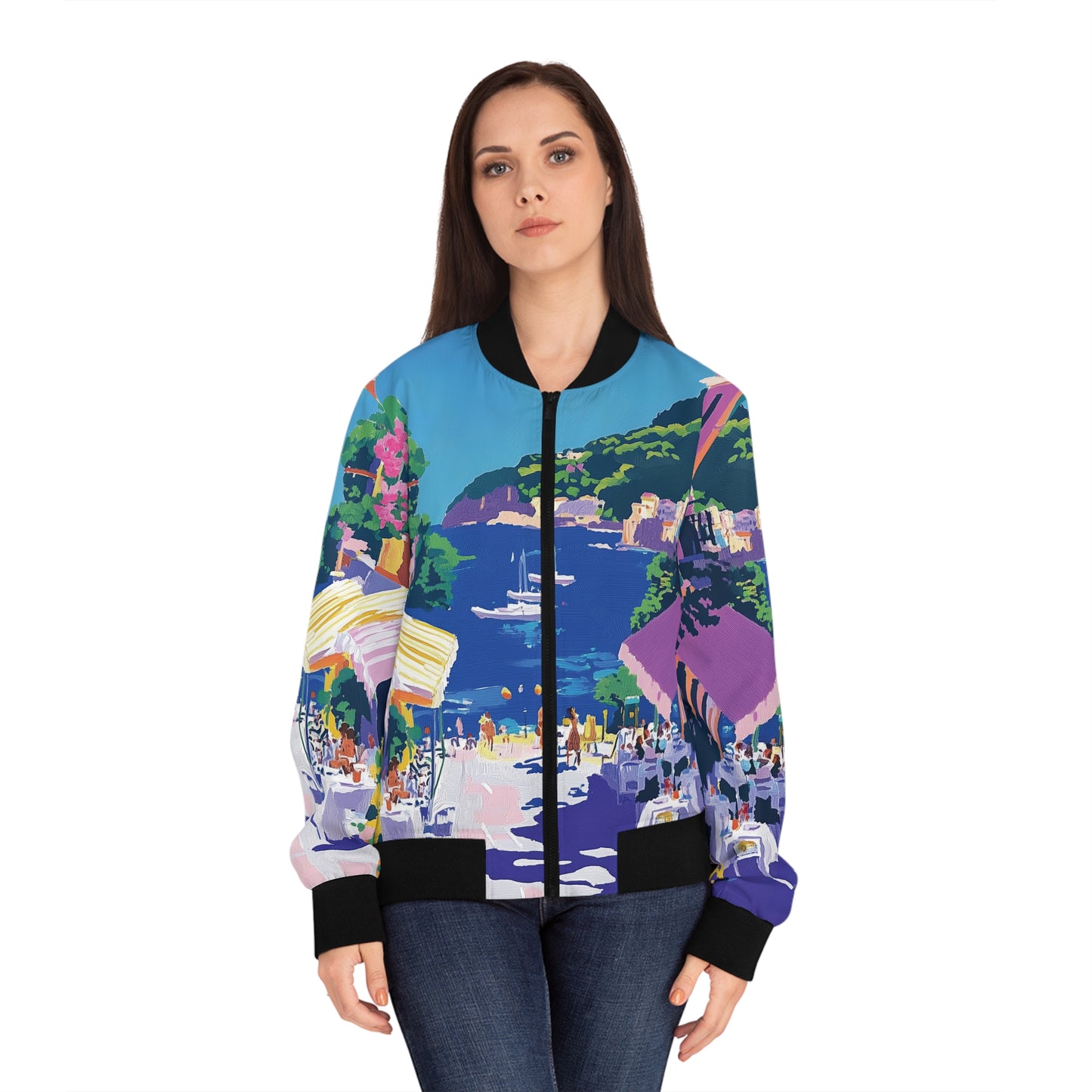 Italian Seaside Painting Bomber Jacket