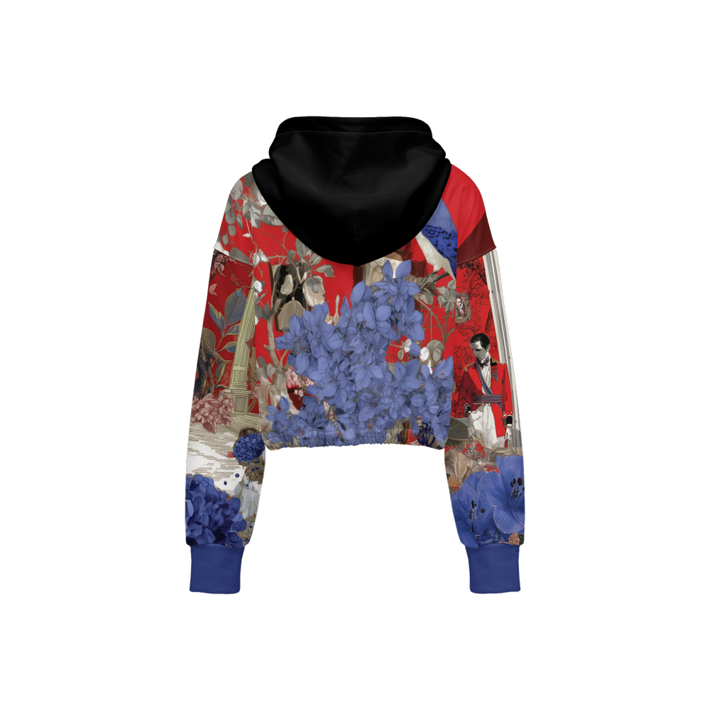 Collage Print Cropped Hoodie (Super Heavy)
