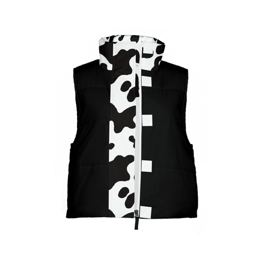 Cow Print Full-Zip Sleeveless Puffer Vest (Lightweight)