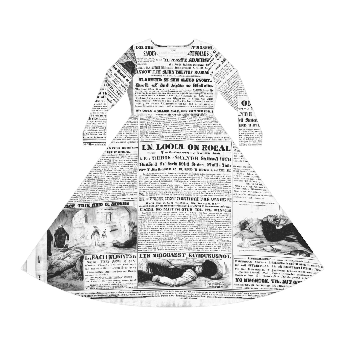 Vintage Newspaper Print Dress